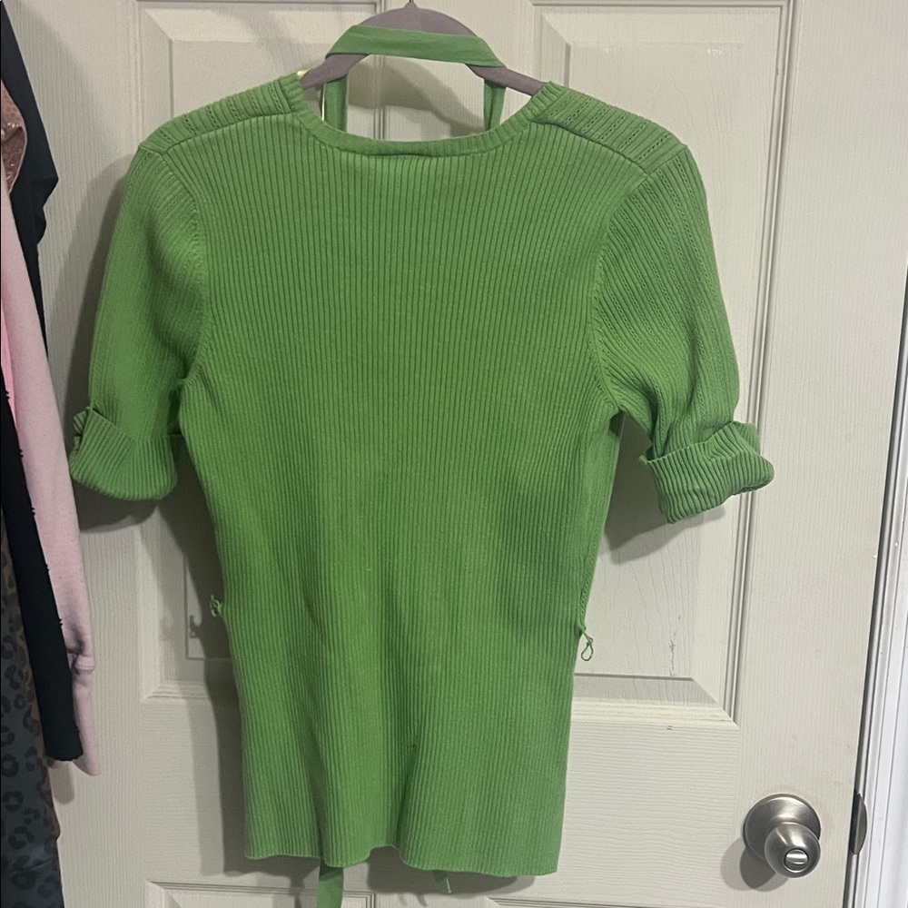 Studio 1940 Green Ribbed Button-Down Blouse - Picture 3 of 3